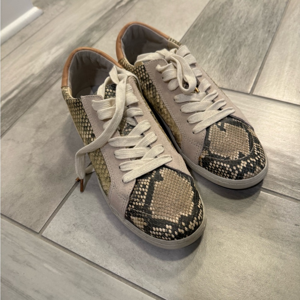 Dolce Vita Cream and Black Snakeskin Sneakers